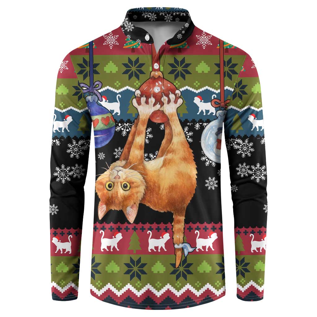 Cat Hanging on Xmas Tree Christmas Button Sweatshirt Xmas Holiday Patterns - Wonder Print Shop