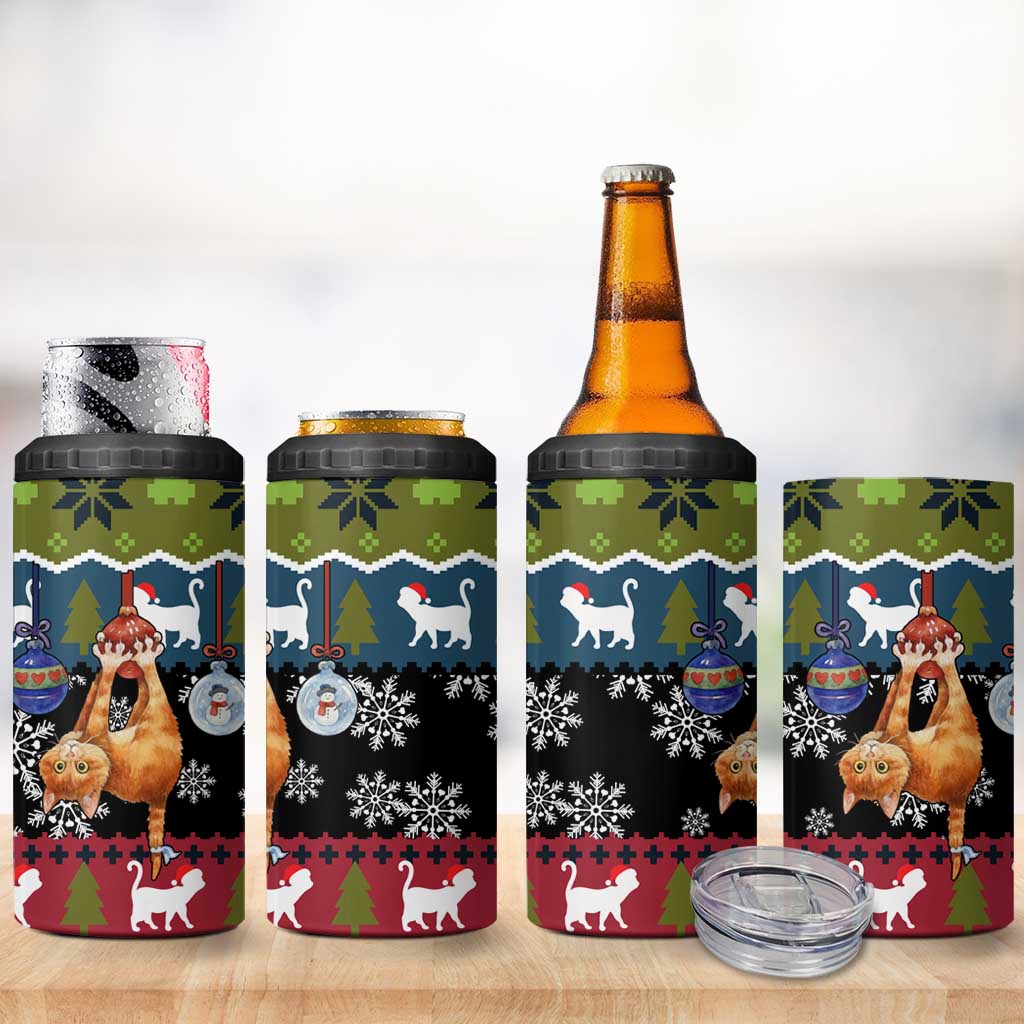 Cat Hanging on Xmas Tree Christmas 4 in 1 Can Cooler Tumbler Xmas Holiday Patterns - Wonder Print Shop
