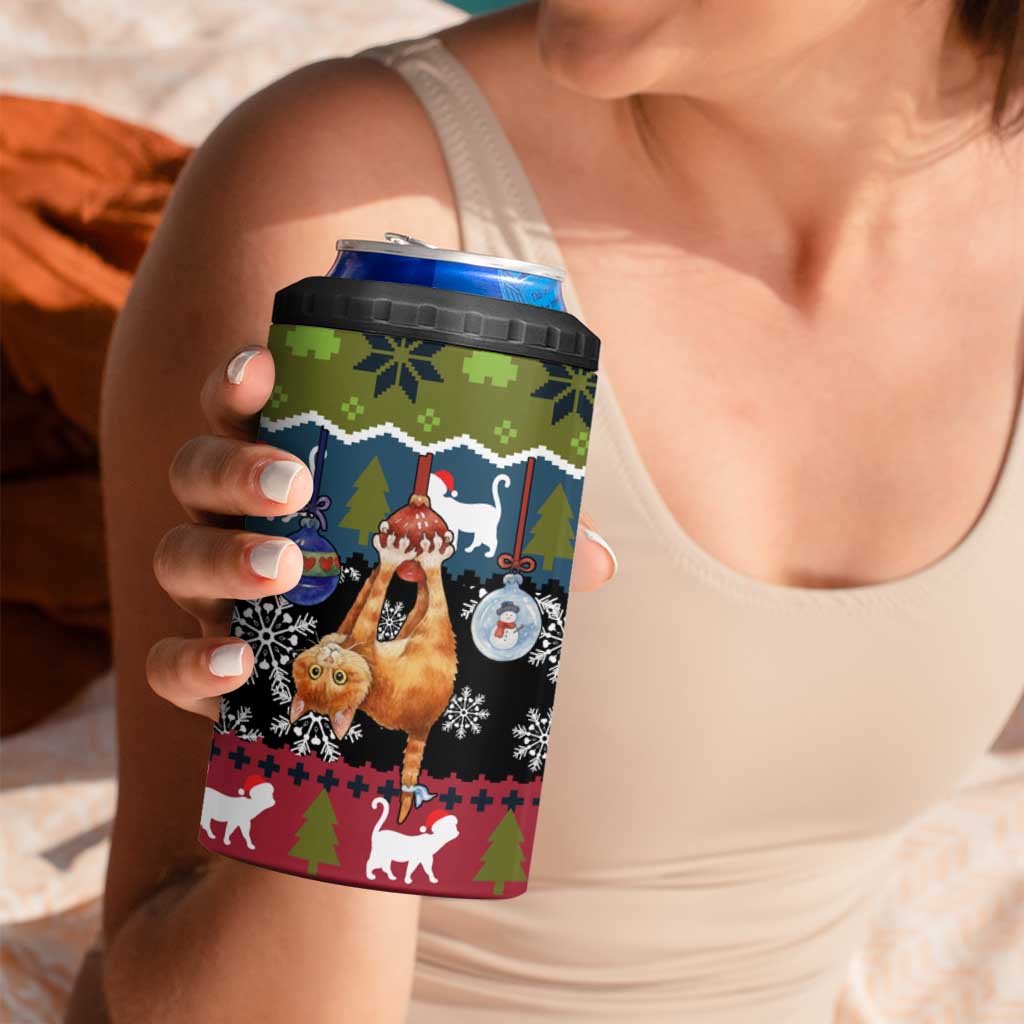 Cat Hanging on Xmas Tree Christmas 4 in 1 Can Cooler Tumbler Xmas Holiday Patterns - Wonder Print Shop
