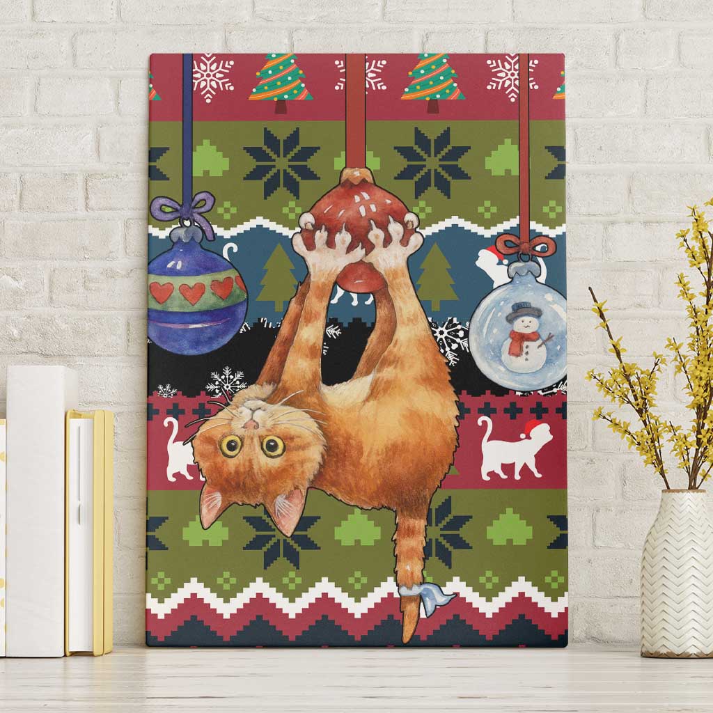 Cat Hanging on Xmas Tree Christmas Canvas Wall Art Xmas Holiday Patterns - Wonder Print Shop