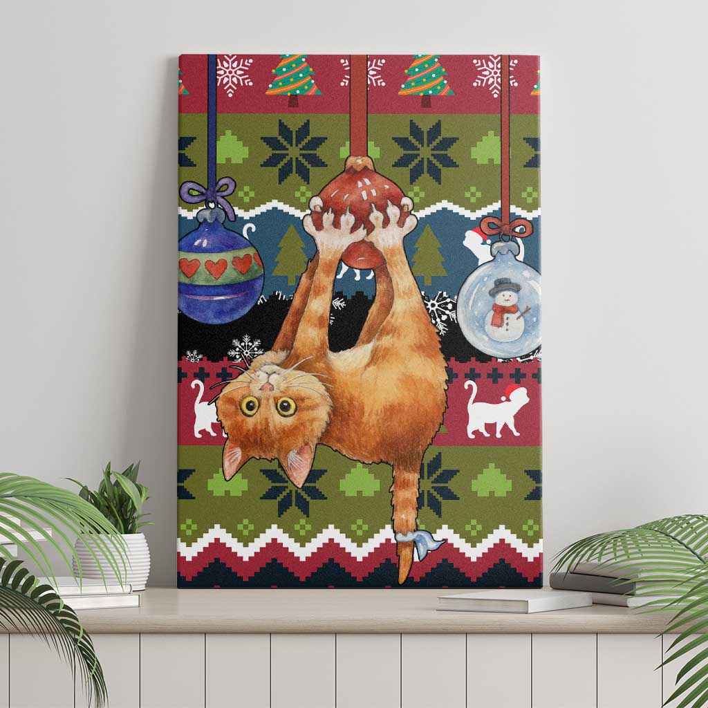 Cat Hanging on Xmas Tree Christmas Canvas Wall Art Xmas Holiday Patterns - Wonder Print Shop
