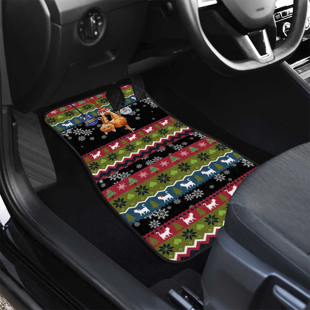 Cat Hanging on Xmas Tree Christmas Car Mats Xmas Holiday Patterns - Wonder Print Shop
