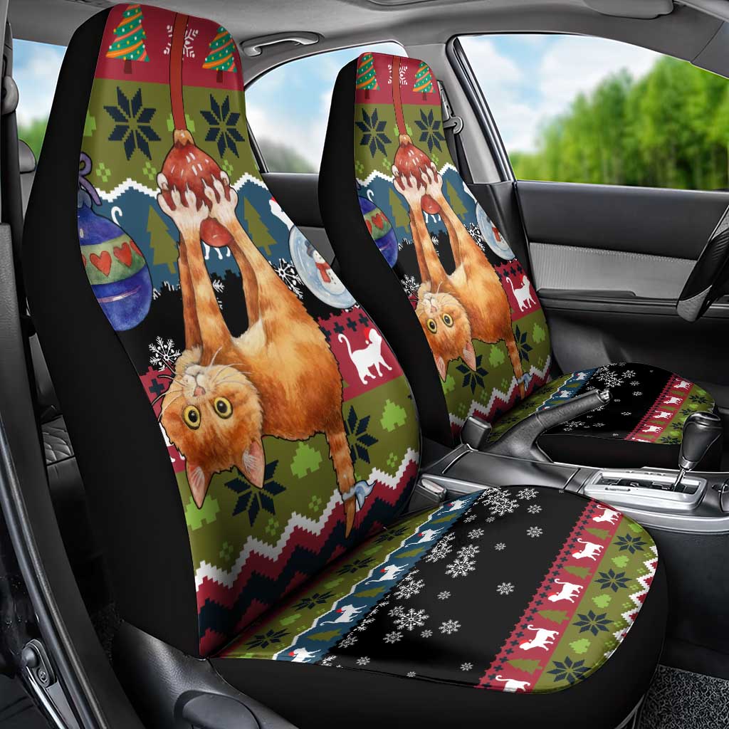 Cat Hanging on Xmas Tree Christmas Car Seat Cover Xmas Holiday Patterns - Wonder Print Shop