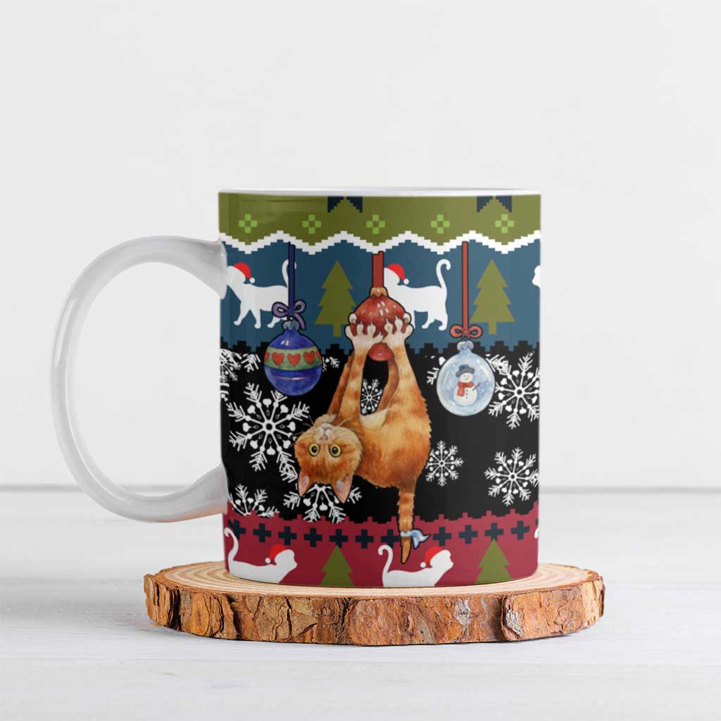 Cat Hanging on Xmas Tree Christmas Ceramic Mug Xmas Holiday Patterns - Wonder Print Shop