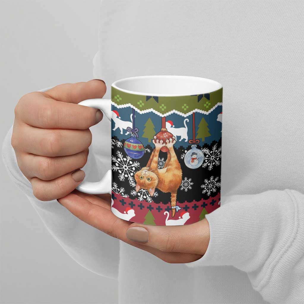 Cat Hanging on Xmas Tree Christmas Ceramic Mug Xmas Holiday Patterns - Wonder Print Shop