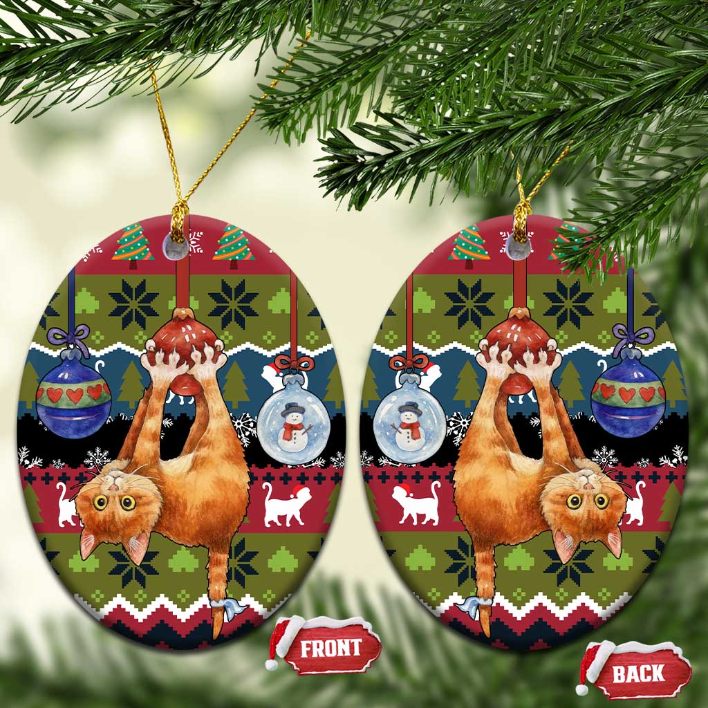 Cat Hanging on Xmas Tree Christmas Ceramic Ornament Xmas Holiday Patterns - Wonder Print Shop