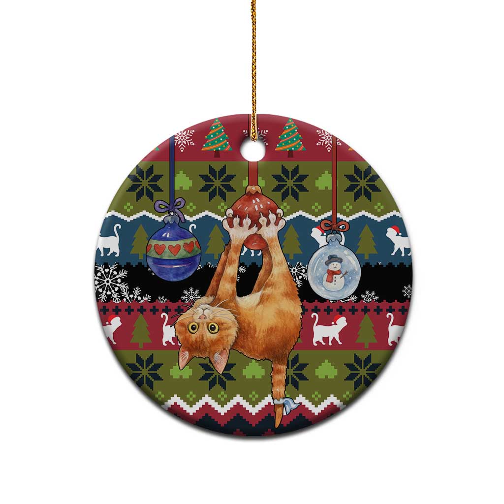 Cat Hanging on Xmas Tree Christmas Ceramic Ornament Xmas Holiday Patterns - Wonder Print Shop