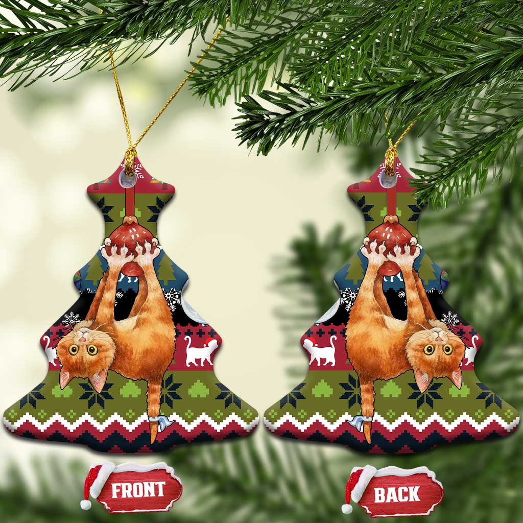 Cat Hanging on Xmas Tree Christmas Ceramic Ornament Xmas Holiday Patterns - Wonder Print Shop