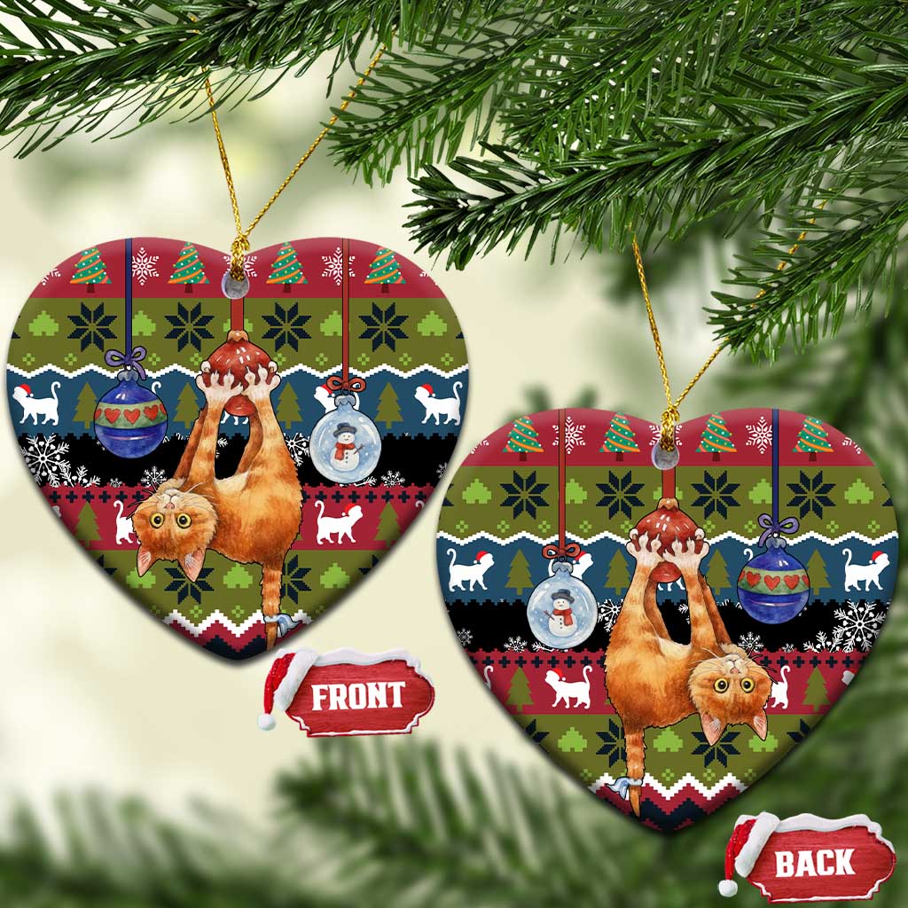 Cat Hanging on Xmas Tree Christmas Ceramic Ornament Xmas Holiday Patterns - Wonder Print Shop