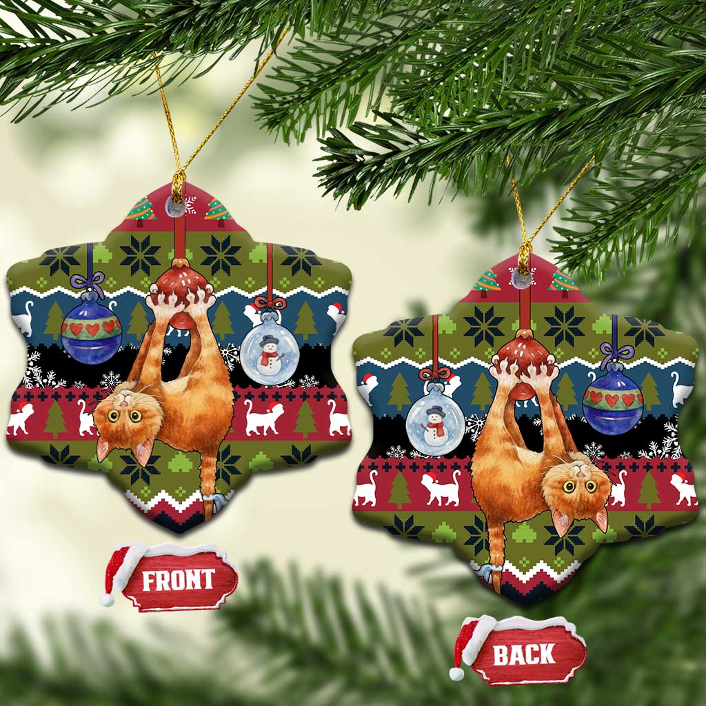Cat Hanging on Xmas Tree Christmas Ceramic Ornament Xmas Holiday Patterns - Wonder Print Shop