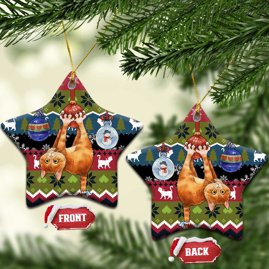 Cat Hanging on Xmas Tree Christmas Ceramic Ornament Xmas Holiday Patterns - Wonder Print Shop