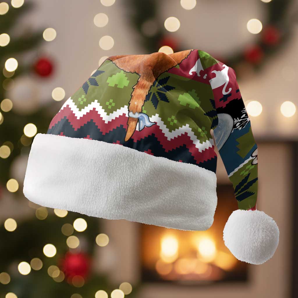 Cat Hanging on Xmas Tree Christmas Santa Hat Xmas Holiday Patterns - Wonder Print Shop