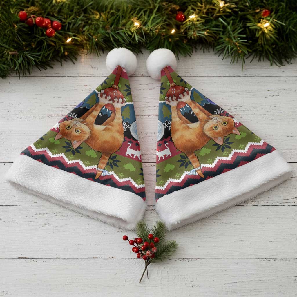 Cat Hanging on Xmas Tree Christmas Santa Hat Xmas Holiday Patterns - Wonder Print Shop