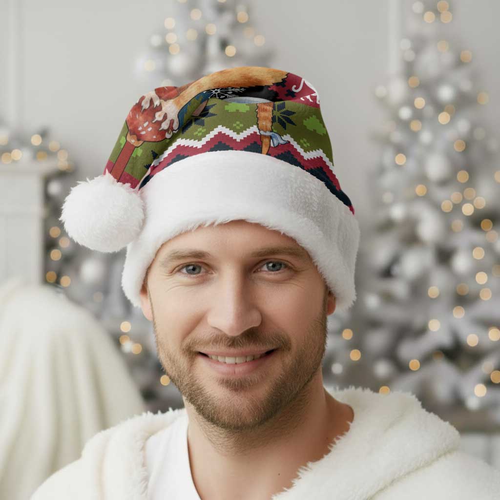 Cat Hanging on Xmas Tree Christmas Santa Hat Xmas Holiday Patterns - Wonder Print Shop