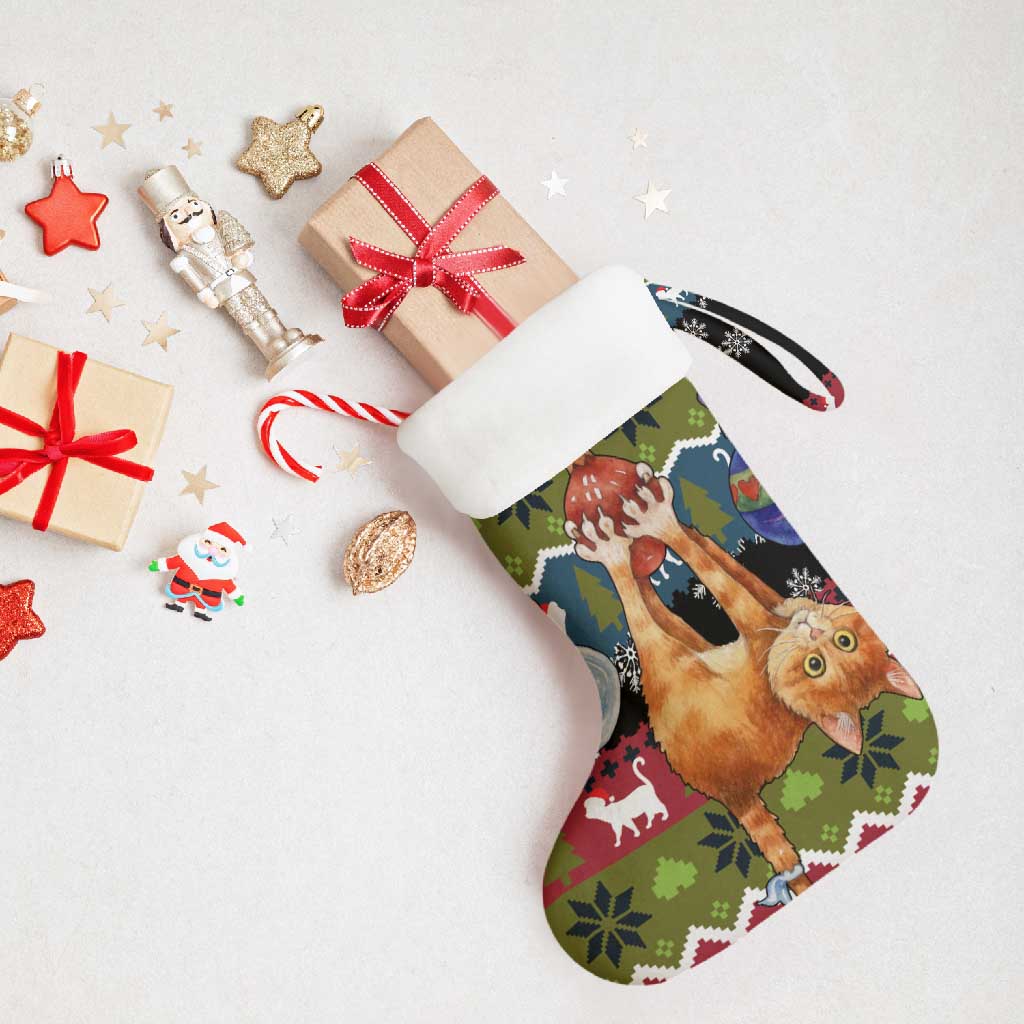 Cat Hanging on Xmas Tree Christmas Stocking Xmas Holiday Patterns - Wonder Print Shop