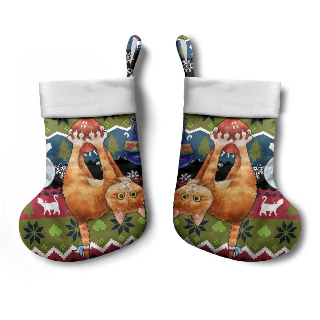 Cat Hanging on Xmas Tree Christmas Stocking Xmas Holiday Patterns - Wonder Print Shop