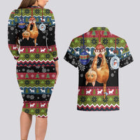 Cat Hanging on Xmas Tree Christmas Couples Matching Long Sleeve Bodycon Dress and Hawaiian Shirt Xmas Holiday Patterns - Wonder Print Shop