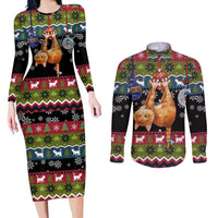 Cat Hanging on Xmas Tree Christmas Couples Matching Long Sleeve Bodycon Dress and Long Sleeve Button Shirt Xmas Holiday Patterns - Wonder Print Shop