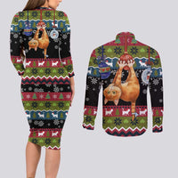Cat Hanging on Xmas Tree Christmas Couples Matching Long Sleeve Bodycon Dress and Long Sleeve Button Shirt Xmas Holiday Patterns - Wonder Print Shop