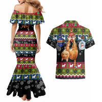 Cat Hanging on Xmas Tree Christmas Couples Matching Mermaid Dress and Hawaiian Shirt Xmas Holiday Patterns - Wonder Print Shop