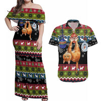 Cat Hanging on Xmas Tree Christmas Couples Matching Off Shoulder Maxi Dress and Hawaiian Shirt Xmas Holiday Patterns - Wonder Print Shop