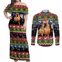 Cat Hanging on Xmas Tree Christmas Couples Matching Off Shoulder Maxi Dress and Long Sleeve Button Shirt Xmas Holiday Patterns - Wonder Print Shop