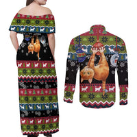 Cat Hanging on Xmas Tree Christmas Couples Matching Off Shoulder Maxi Dress and Long Sleeve Button Shirt Xmas Holiday Patterns - Wonder Print Shop