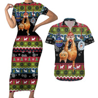 Cat Hanging on Xmas Tree Christmas Couples Matching Short Sleeve Bodycon Dress and Hawaiian Shirt Xmas Holiday Patterns - Wonder Print Shop