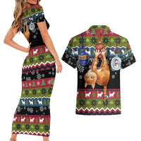 Cat Hanging on Xmas Tree Christmas Couples Matching Short Sleeve Bodycon Dress and Hawaiian Shirt Xmas Holiday Patterns - Wonder Print Shop