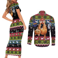 Cat Hanging on Xmas Tree Christmas Couples Matching Short Sleeve Bodycon Dress and Long Sleeve Button Shirt Xmas Holiday Patterns - Wonder Print Shop