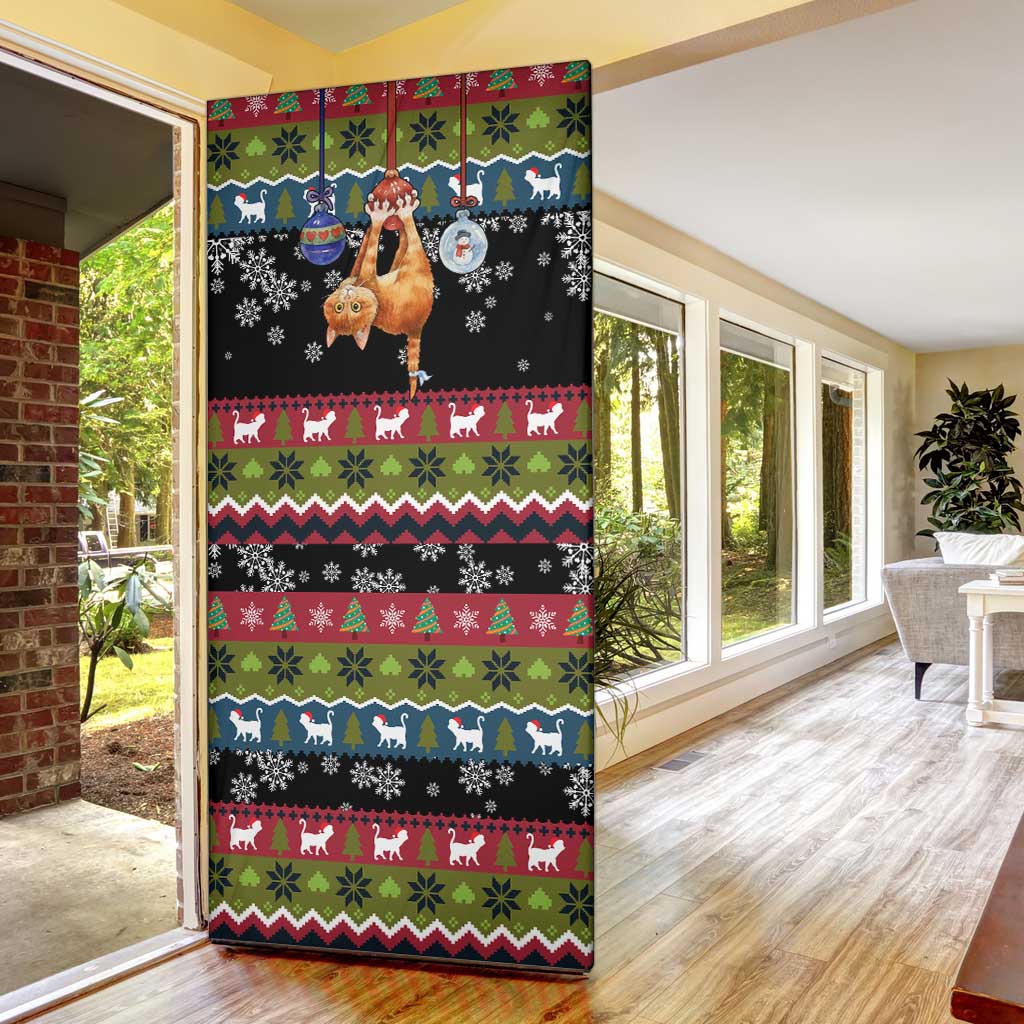 Cat Hanging on Xmas Tree Christmas Door Cover Xmas Holiday Patterns - Wonder Print Shop