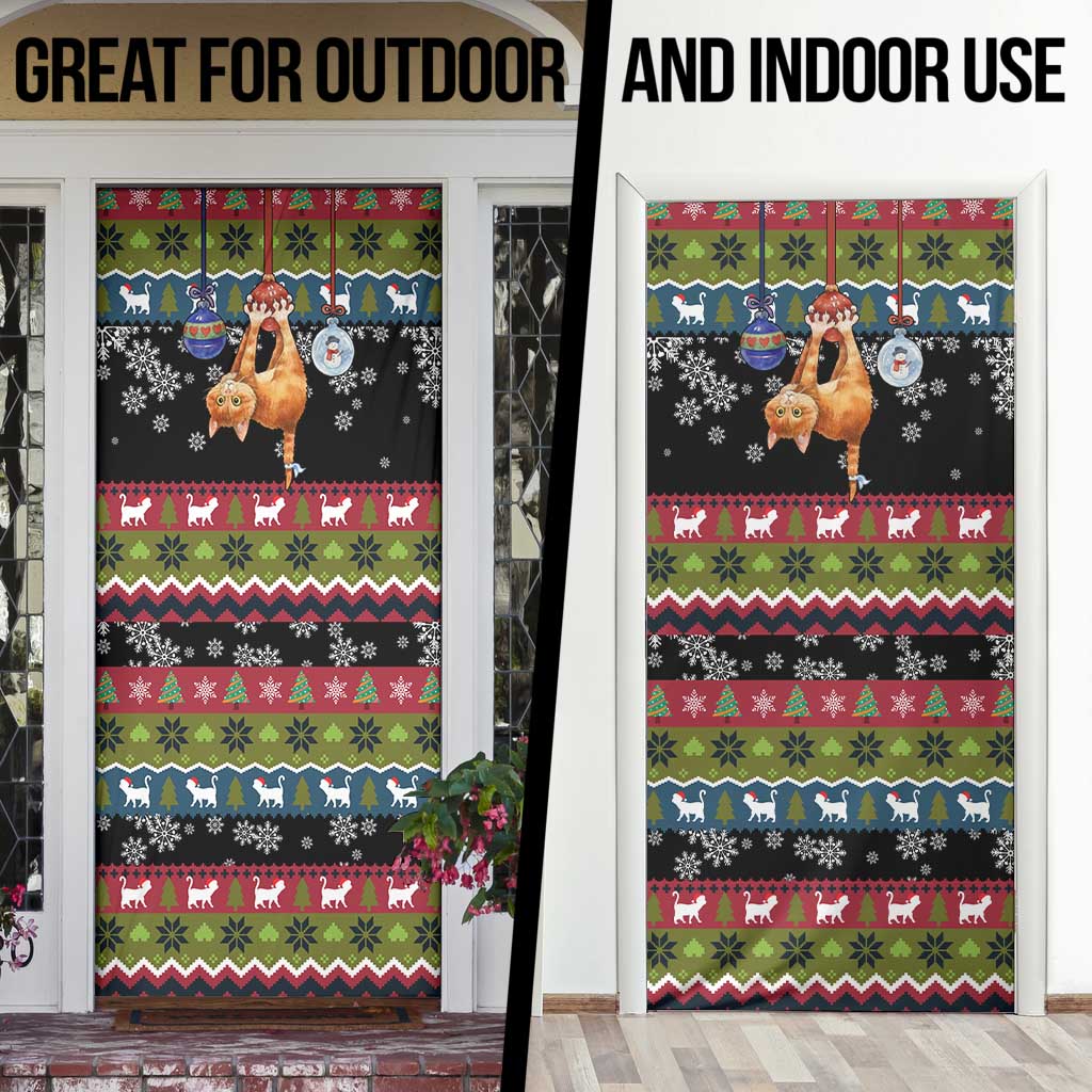 Cat Hanging on Xmas Tree Christmas Door Cover Xmas Holiday Patterns - Wonder Print Shop