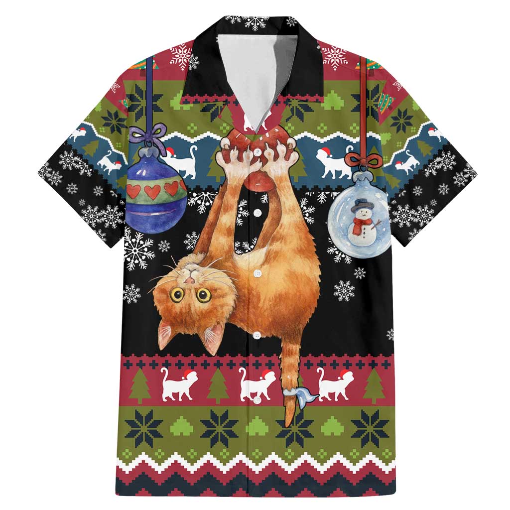 Cat Hanging on Xmas Tree Christmas Family Matching Mermaid Dress and Hawaiian Shirt Xmas Holiday Patterns - Wonder Print Shop