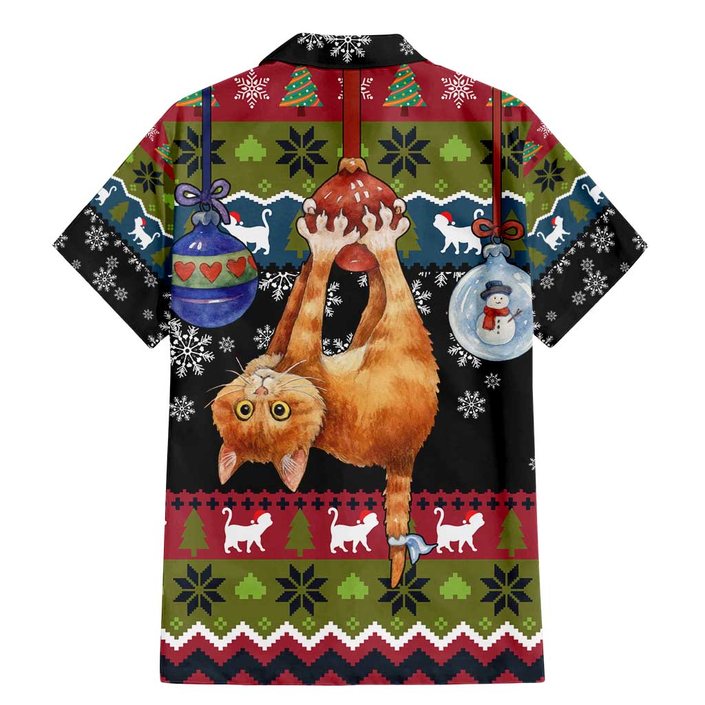 Cat Hanging on Xmas Tree Christmas Family Matching Mermaid Dress and Hawaiian Shirt Xmas Holiday Patterns - Wonder Print Shop