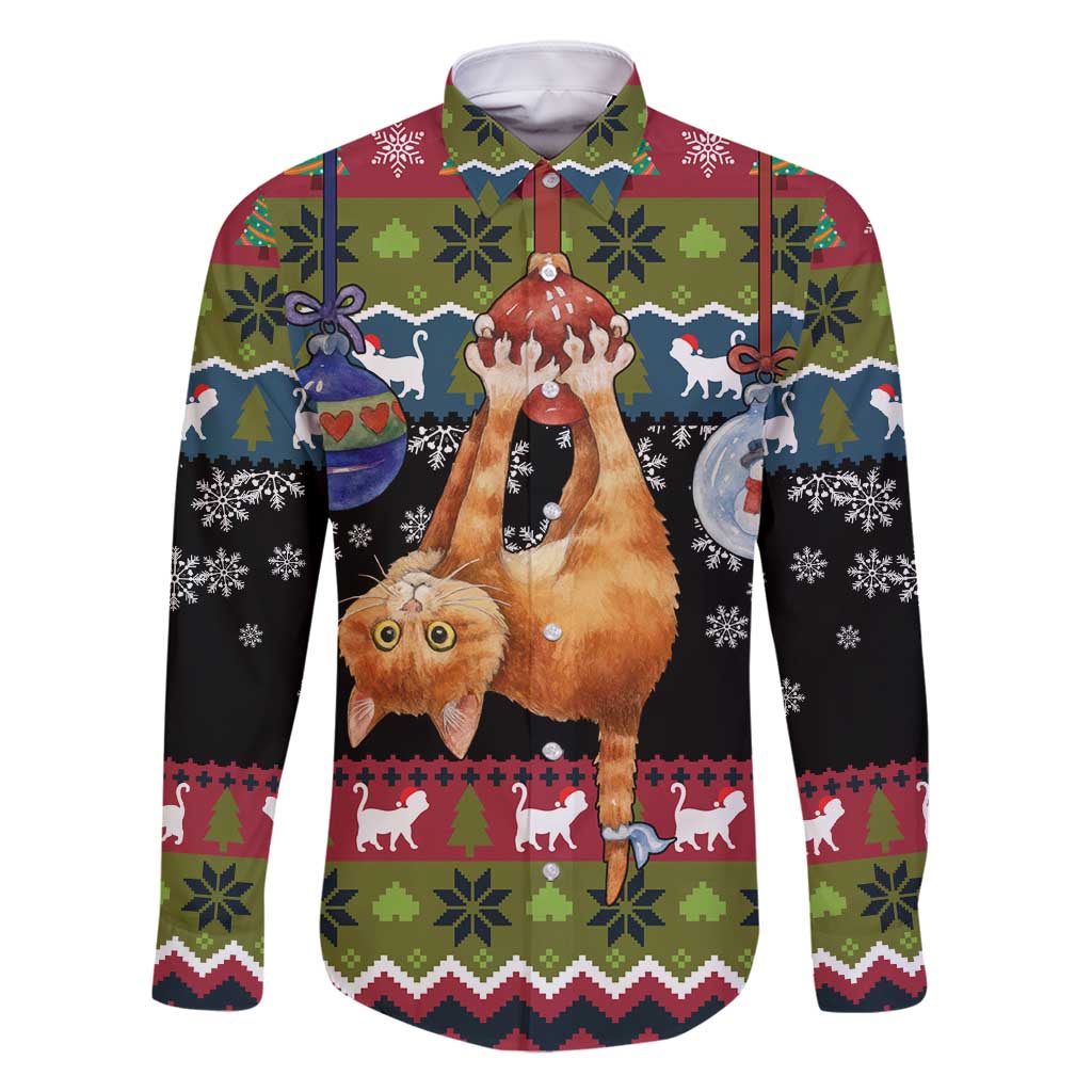 Cat Hanging on Xmas Tree Christmas Family Matching Mermaid Dress and Hawaiian Shirt Xmas Holiday Patterns - Wonder Print Shop