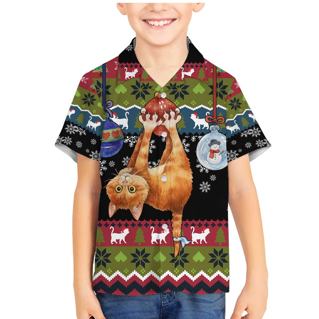 Cat Hanging on Xmas Tree Christmas Family Matching Mermaid Dress and Hawaiian Shirt Xmas Holiday Patterns - Wonder Print Shop