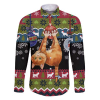 Cat Hanging on Xmas Tree Christmas Family Matching Off The Shoulder Long Sleeve Dress and Hawaiian Shirt Xmas Holiday Patterns - Wonder Print Shop