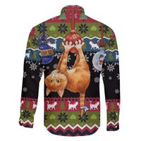 Cat Hanging on Xmas Tree Christmas Family Matching Off The Shoulder Long Sleeve Dress and Hawaiian Shirt Xmas Holiday Patterns - Wonder Print Shop