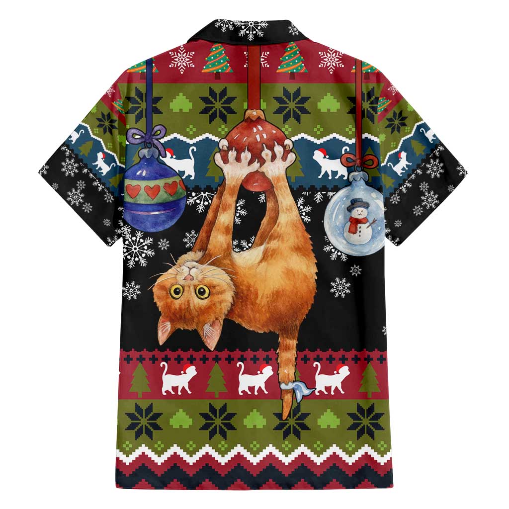 Cat Hanging on Xmas Tree Christmas Family Matching Off Shoulder Maxi Dress and Hawaiian Shirt Xmas Holiday Patterns - Wonder Print Shop