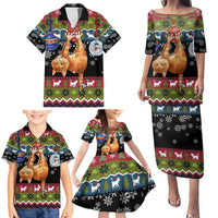 Cat Hanging on Xmas Tree Christmas Family Matching Puletasi and Hawaiian Shirt Xmas Holiday Patterns - Wonder Print Shop