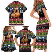 Cat Hanging on Xmas Tree Christmas Family Matching Short Sleeve Bodycon Dress and Hawaiian Shirt Xmas Holiday Patterns - Wonder Print Shop