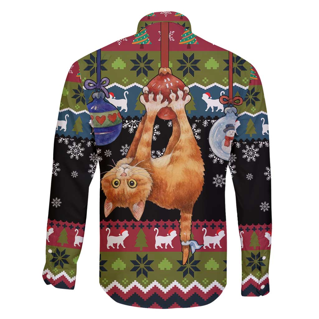 Cat Hanging on Xmas Tree Christmas Family Matching Short Sleeve Bodycon Dress and Hawaiian Shirt Xmas Holiday Patterns - Wonder Print Shop