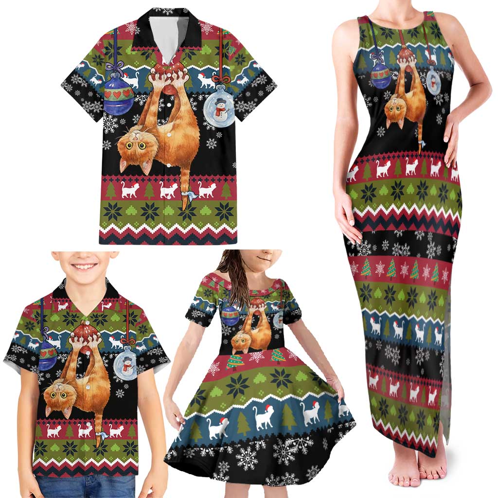 Cat Hanging on Xmas Tree Christmas Family Matching Tank Maxi Dress and Hawaiian Shirt Xmas Holiday Patterns - Wonder Print Shop