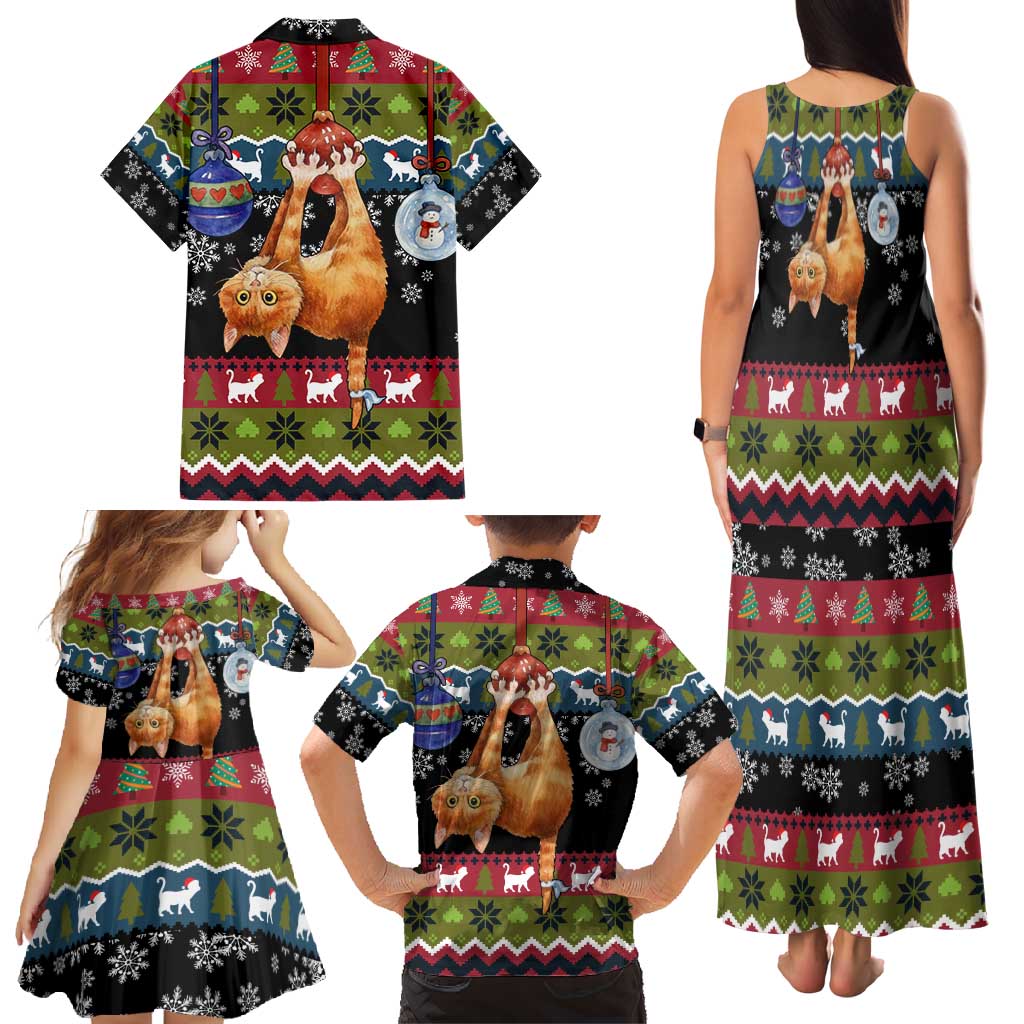 Cat Hanging on Xmas Tree Christmas Family Matching Tank Maxi Dress and Hawaiian Shirt Xmas Holiday Patterns - Wonder Print Shop