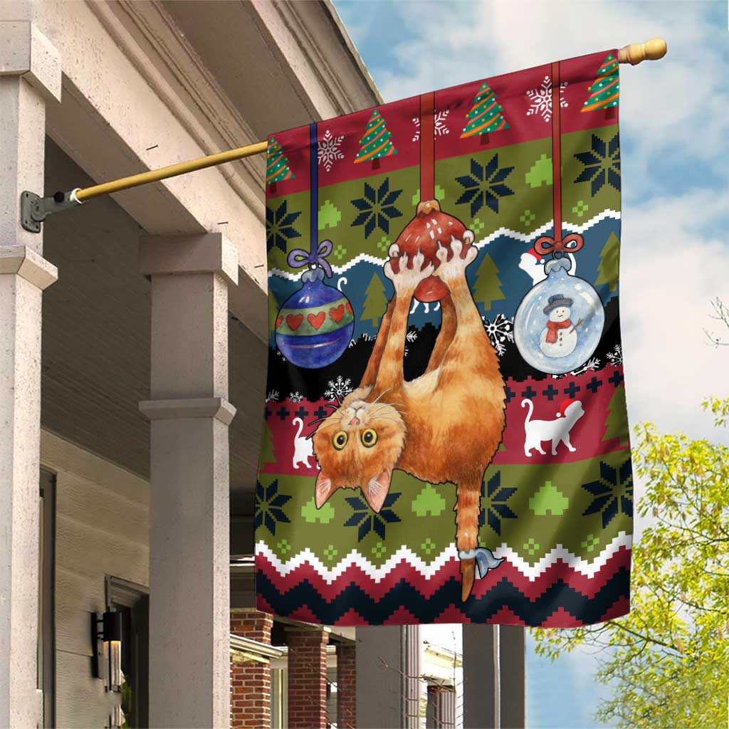Cat Hanging on Xmas Tree Christmas Garden Flag Xmas Holiday Patterns - Wonder Print Shop