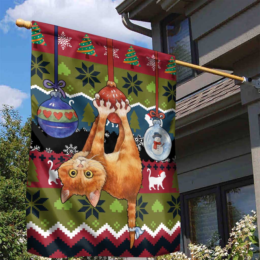 Cat Hanging on Xmas Tree Christmas Garden Flag Xmas Holiday Patterns - Wonder Print Shop