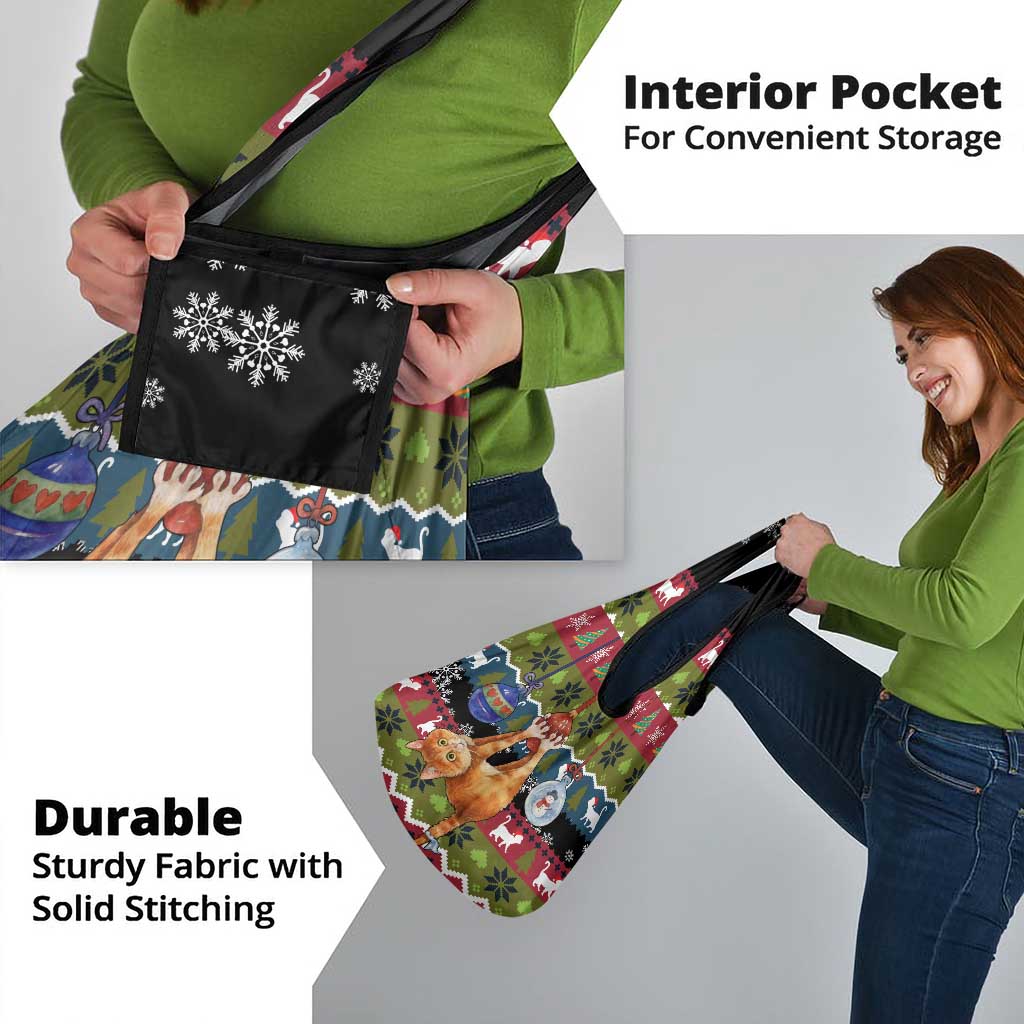 Cat Hanging on Xmas Tree Christmas Grocery Bag Xmas Holiday Patterns - Wonder Print Shop