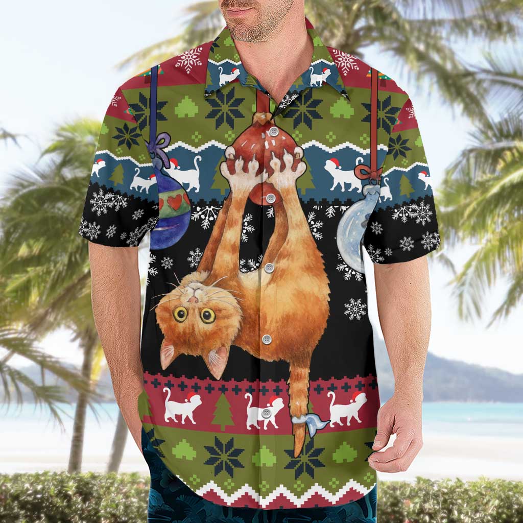 Cat Hanging on Xmas Tree Christmas Hawaiian Shirt Xmas Holiday Patterns - Wonder Print Shop