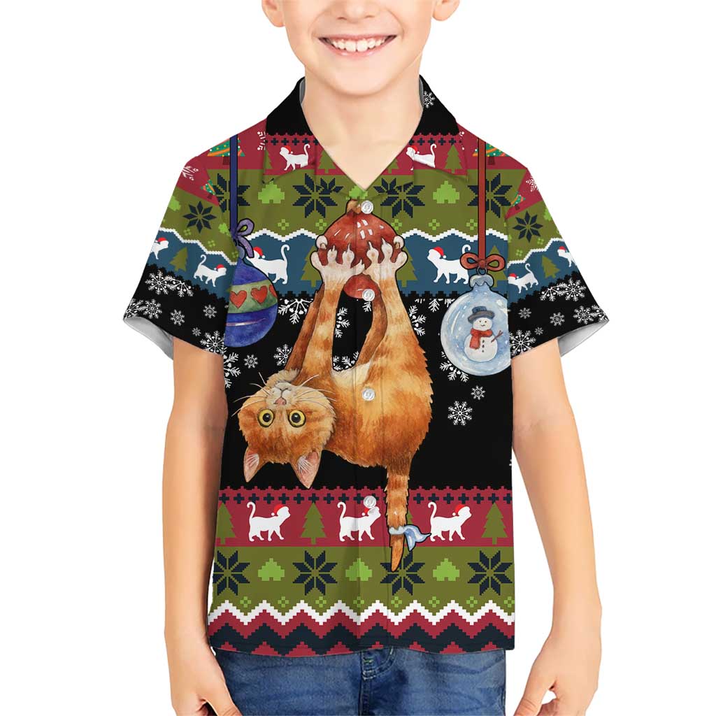Cat Hanging on Xmas Tree Christmas Hawaiian Shirt Xmas Holiday Patterns - Wonder Print Shop