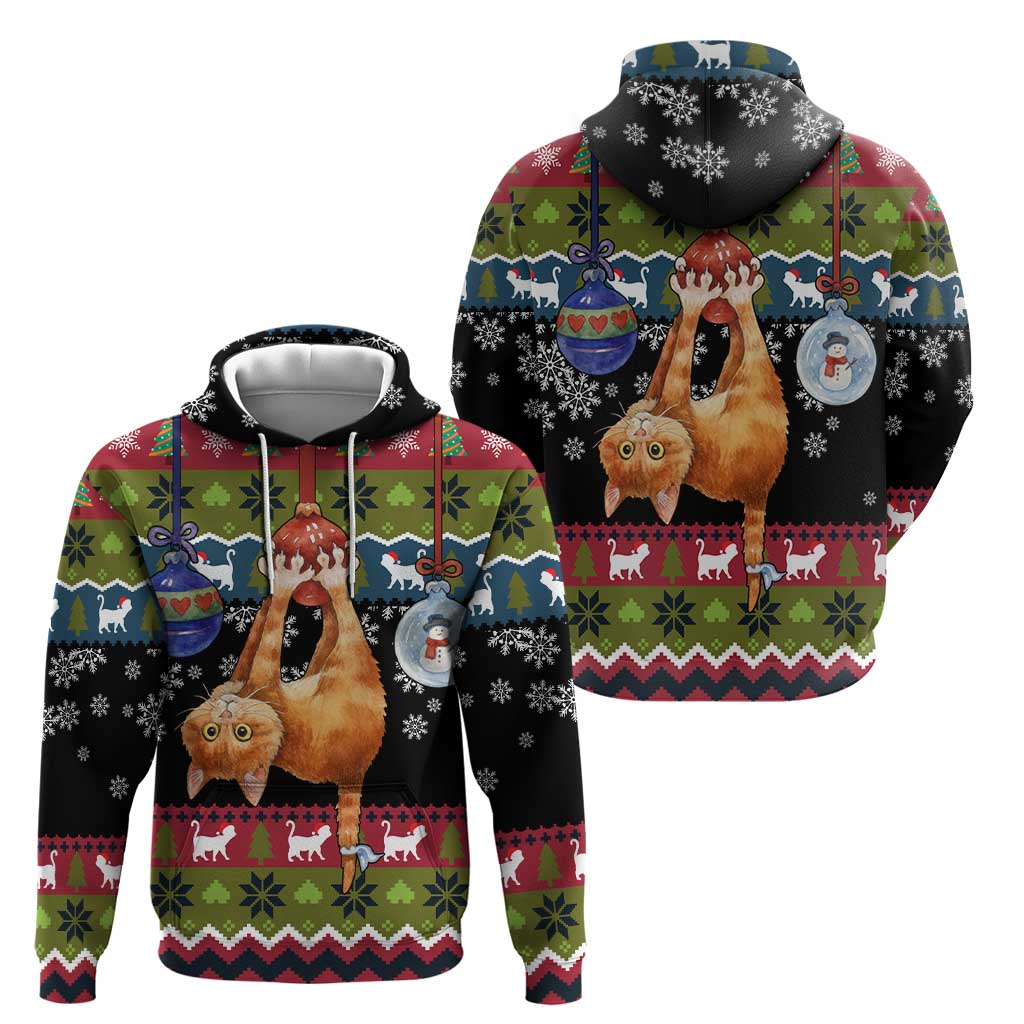 Cat Hanging on Xmas Tree Christmas Hoodie Xmas Holiday Patterns - Wonder Print Shop